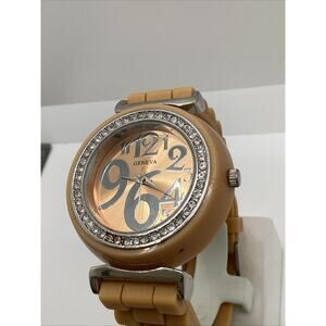 Geneva Tan Brown Rhinestone Fashion Watch New Battery!